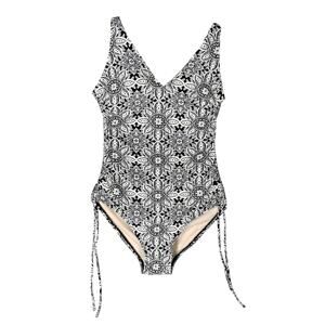 Kona Sol One Piece Bathing Suit Size Small Black and White Floral Paisley Print